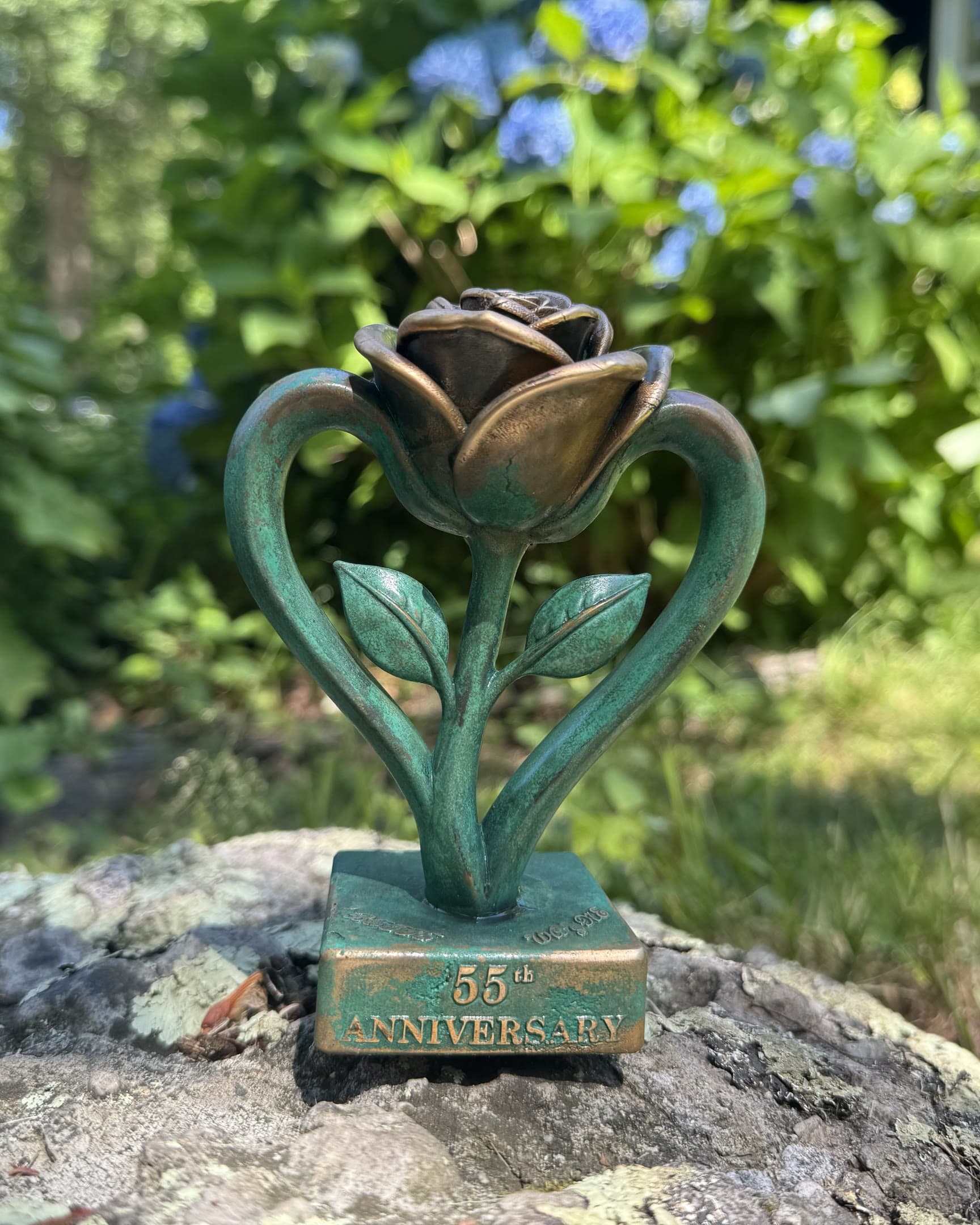 Bronze Rose & Heart — 55th Anniversary Sculpture